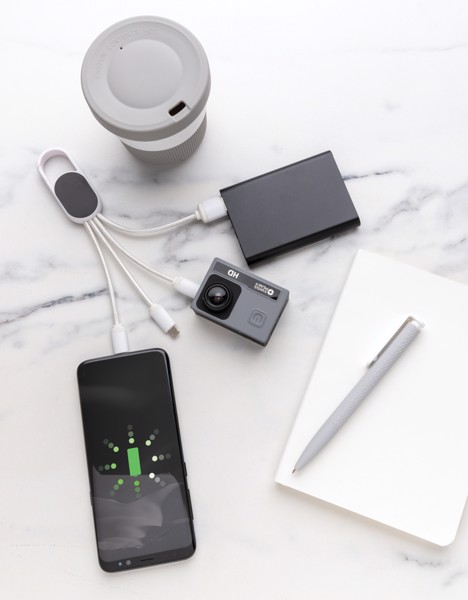 Nabíjecí kabel 4 v 1 s karabinou - Bílá