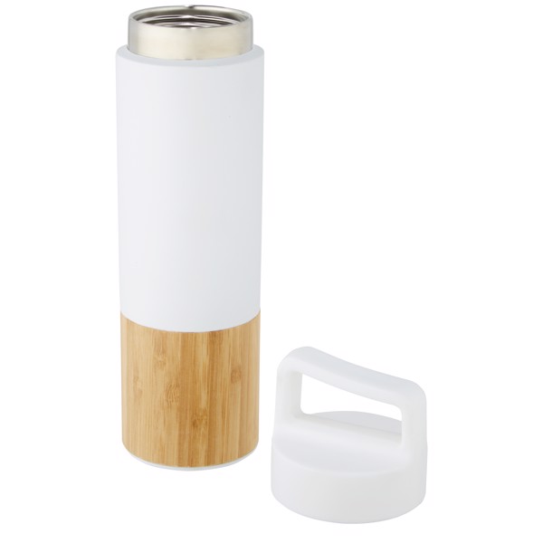 Torne 540 ml copper vacuum insulated stainless steel bottle with bamboo outer wall - White