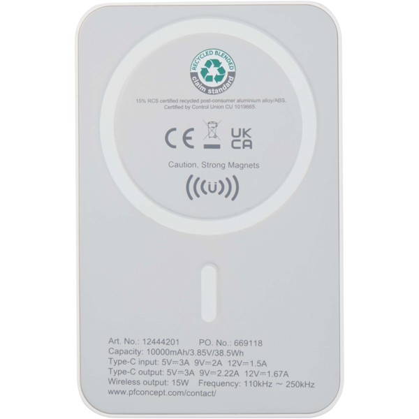 Acrab 10.000 mAh 15W magnetic wireless power bank with 20W PD - made from recycled plastic - White