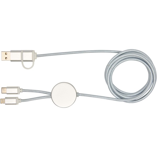Alasia 5-in-1 recycled aluminium and plastic 150 cm data sync and 27W fast charge cable - Silver