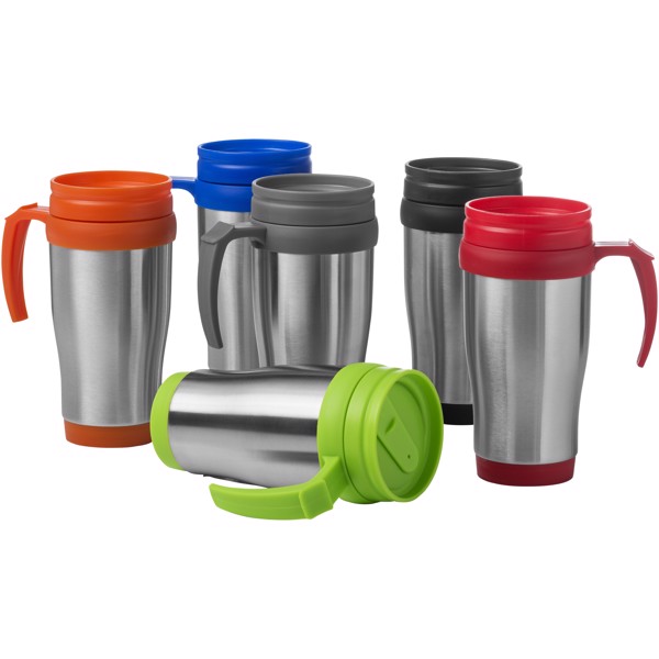 Taza isotérmica de 400 ml "Sanibel" - Plateado / Rojo