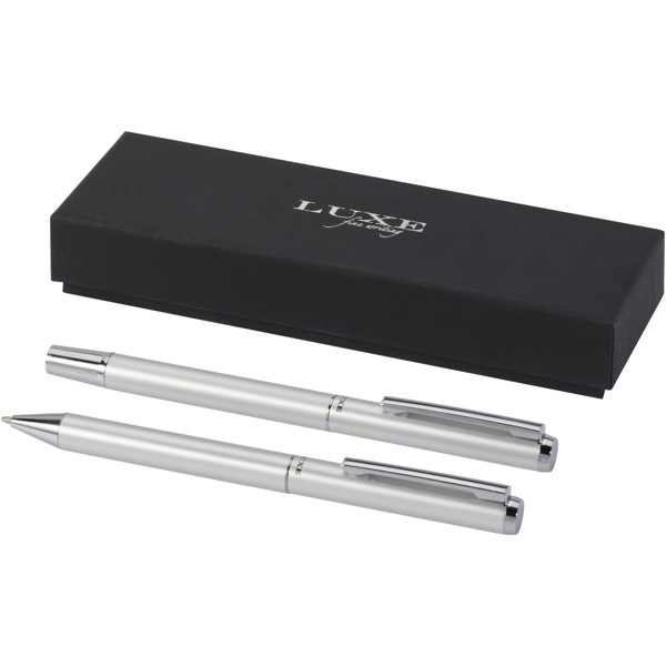Lucetto recycled aluminium ballpoint and rollerball pen gift set (black ink) - Silver