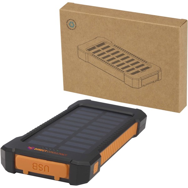 Altair 5000 mAh 10W recycled plastic rugged solar power bank with built-in torch