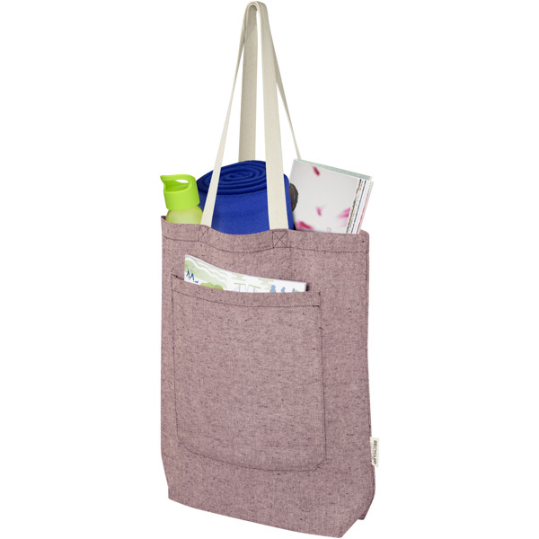 Pheebs 150 g/m² recycled cotton tote bag with front pocket 9L - Heather Maroon