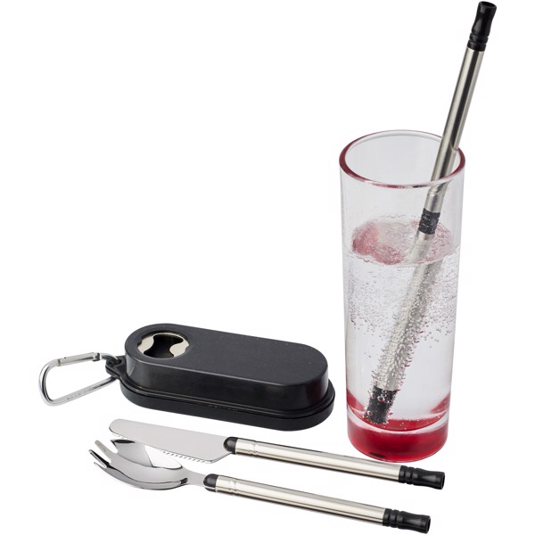 Giles Weizenstroh-Besteckset mit Flaschenöffner - schwarz