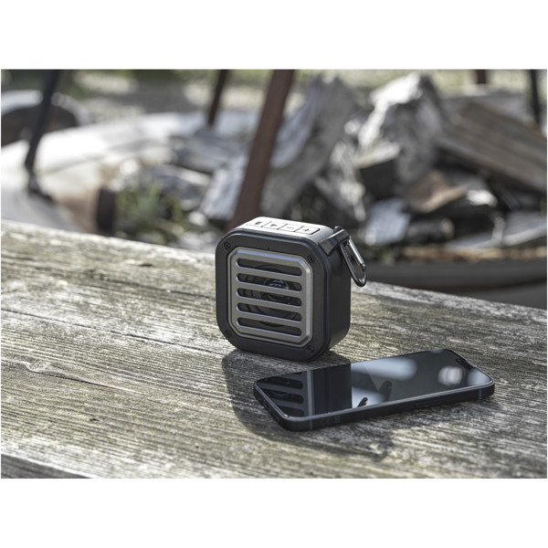 Solo 3W IPX5 RCS recycled plastic solar Bluetooth® speaker with carabiner