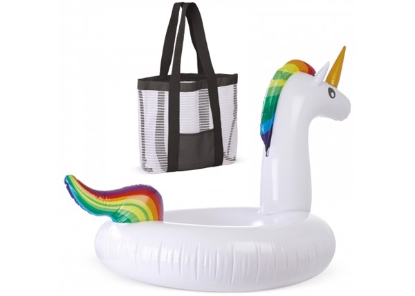 Inflatable unicorn Charly with beach bag - White / Black