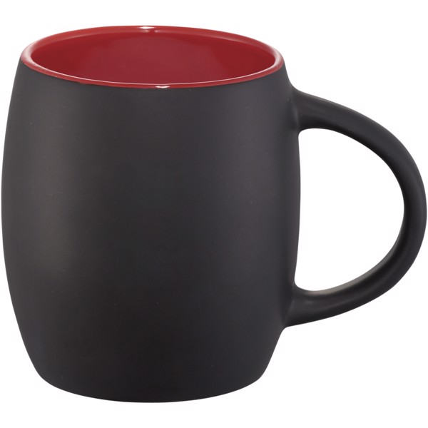 Hearth 400 ml ceramic mug with wooden coaster - Black / Red