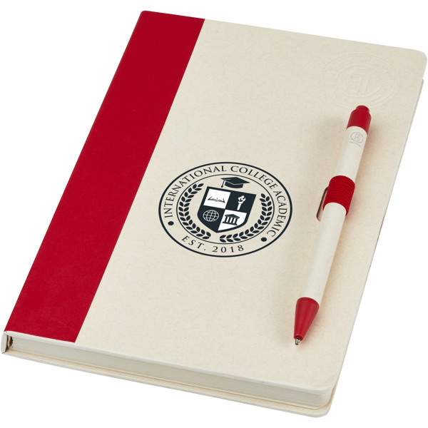 Dairy Dream A5 size reference recycled milk cartons notebook and ballpoint pen set - Red