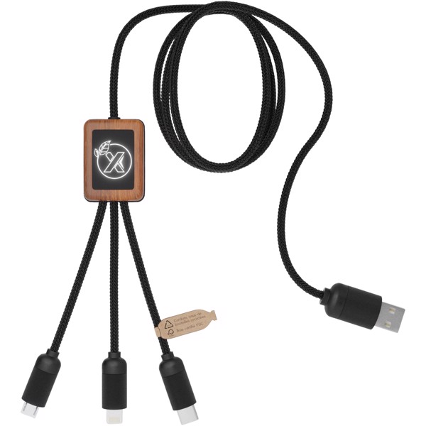 Cable de bambú 3 en 1 "SCX.design C29" - Negro intenso / Madera