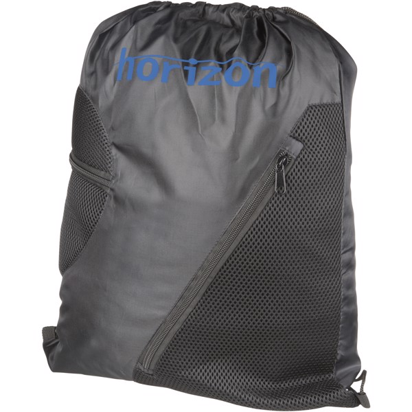Kick zippered pockets drawstring backpack - Solid black