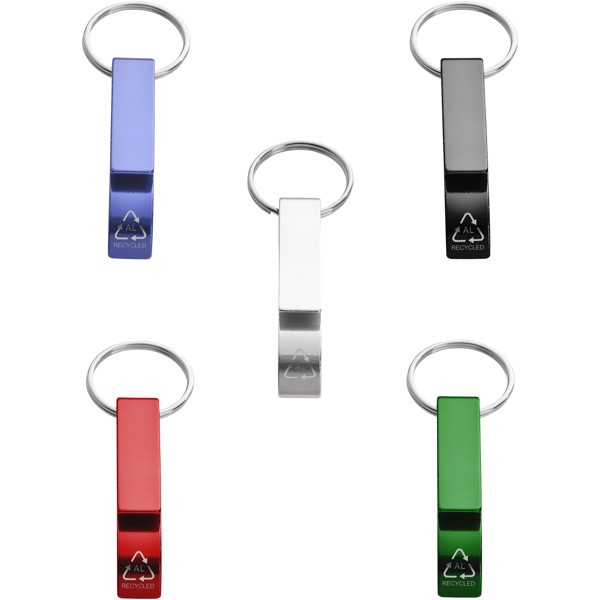 Tao RCS recycled aluminium bottle and can opener with keychain - Silver
