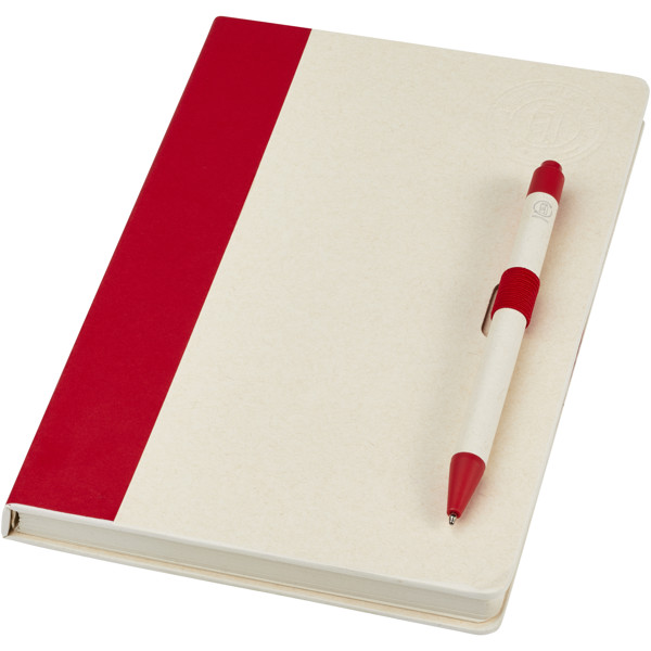 Dairy Dream A5 size reference recycled milk cartons notebook and ballpoint pen set - Red