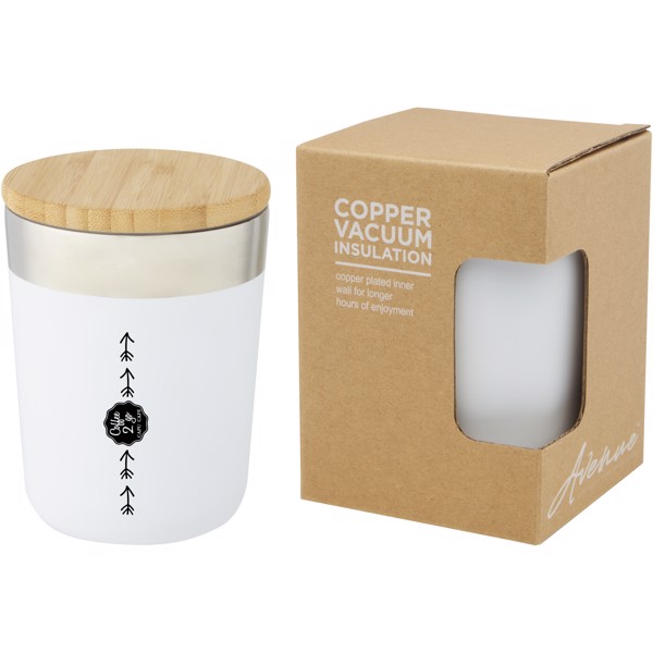 Lagan 330 ml copper vacuum insulated stainless steel tumbler with bamboo lid - White