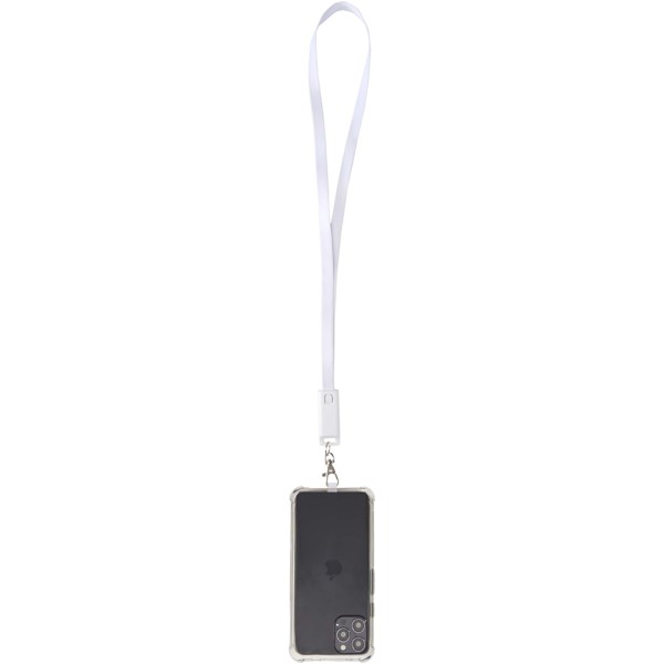 Franz recycled plastic smartphone lanyard with built-in data sync and 65W fast charge 5-in-1 cable - White