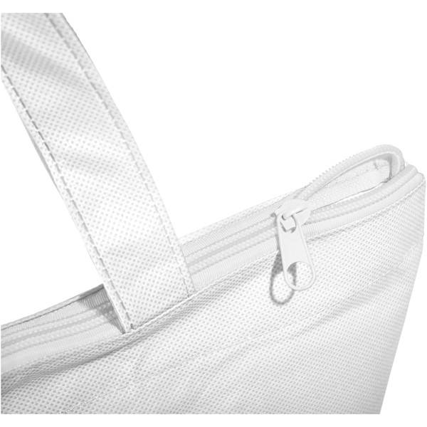 Privy zippered short handle non-woven tote bag - White