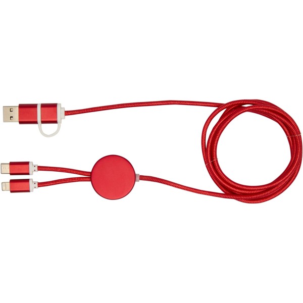 Alasia 5-in-1 recycled aluminium and plastic 150 cm data sync and 27W fast charge cable - Red