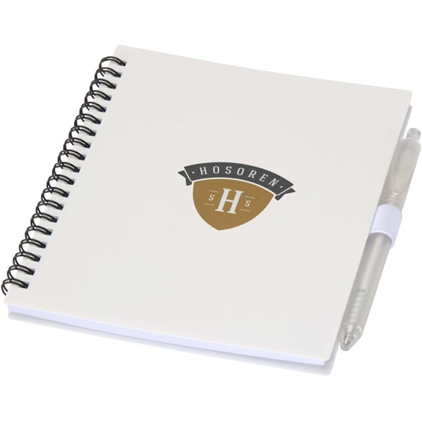 Niove recycled plastic soft cover notebook and ballpoint pen set (blue ink) - White