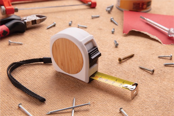 Bambusový svinovací metr - 5m/19mm - Bílá / Černá