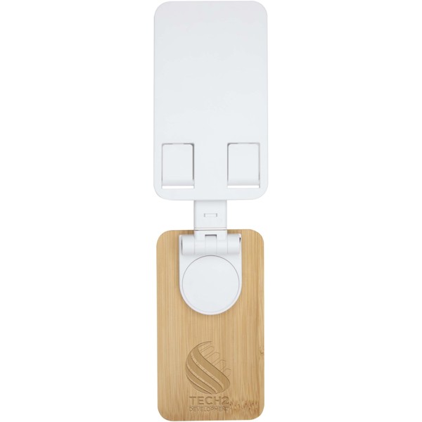 Alfirk recycled plastic foldeable desk phone stand with bamboo details - White