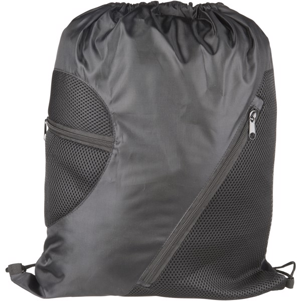 Kick zippered pockets drawstring backpack - Solid black