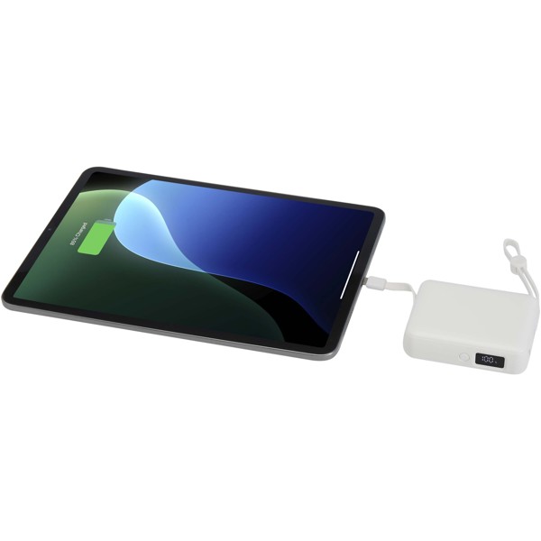 Acrux 10.000 mAh 35W tablet power bank with built in Type-C cable - made from recycled plastic - White