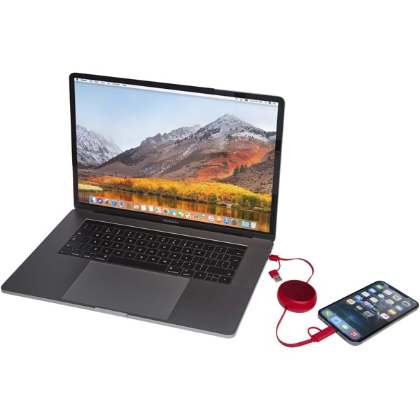 Alasia 5-in-1 100 cm recycled plastic and aluminium retractable data sync and 45W fast charge cable - Red