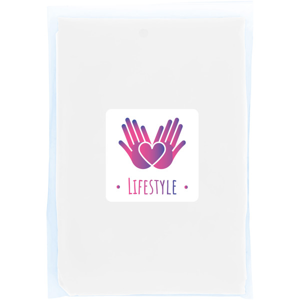 Mayan recycled plastic disposable rain poncho with storage pouch - White