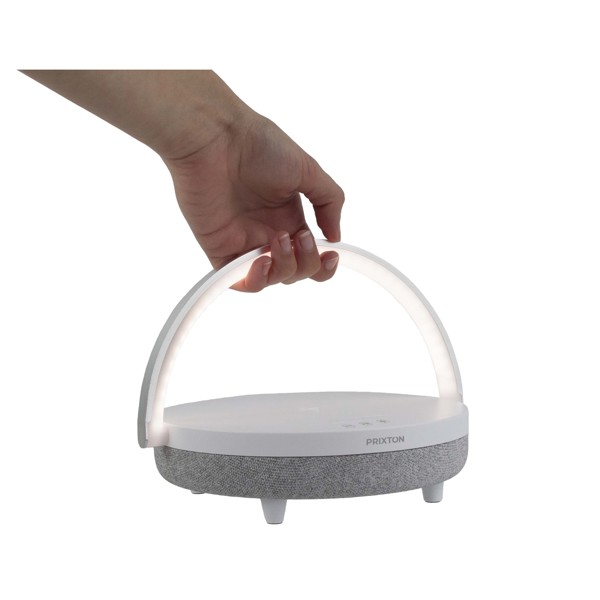 Prixton 4-in-1 10W Bluetooth® speaker with LED light and wireless charging base - White
