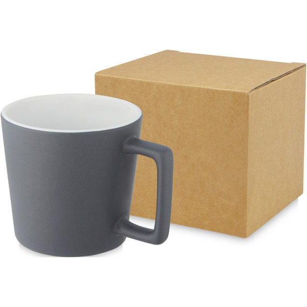Taza de cerámica de 370 ml con acabado mate "Cali" - Blanco / Gris mate