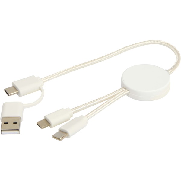 Citala 5-in-1 recycled plastic 30 cm data sync and 27W fast charge cable - White
