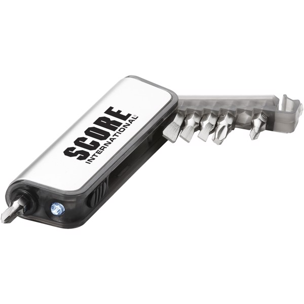 Reno 7-function mini tool box with LED flashlight