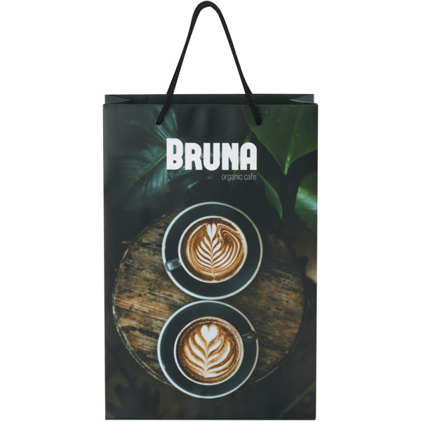 Handmade 170 g/m2 integra paper bag with plastic cord handles - 24 x 9 x 36 cm - White / Black