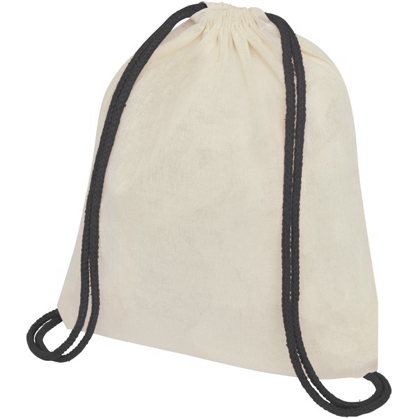 Oregon 100 g/m² cotton drawstring bag with coloured cords 5L - Natural / Solid Black