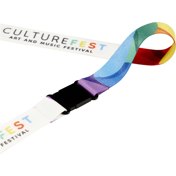 Lois sublimation RPET lanyard with safety breakaway - Black / White / 25mm