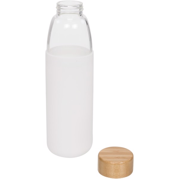 Kai 540 ml glass sport bottle with wood lid - White