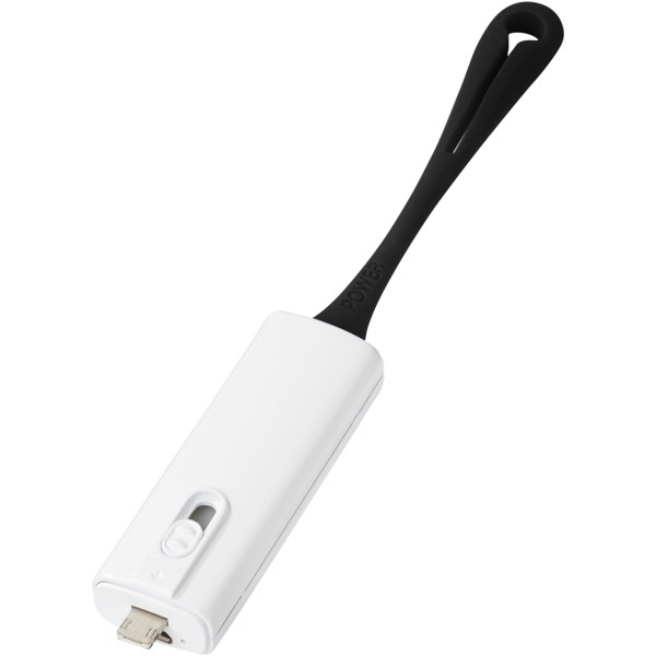 Denzi 700 mAh power bank with device charging tip - White / Solid black