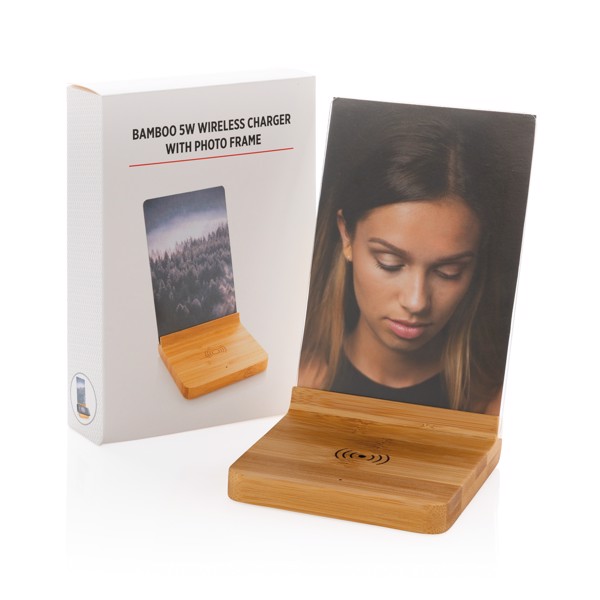 Bamboo 5W wireless charger with photo frame