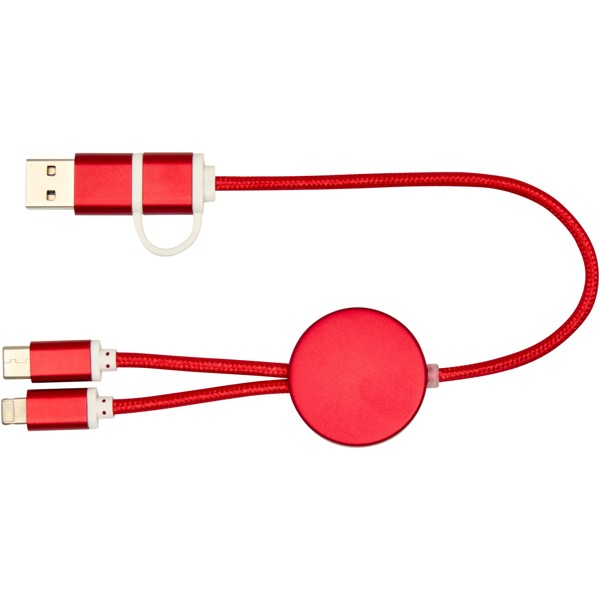Alasia 5-in-1 recycled aluminium and plastic 30 cm data sync and 27W fast charge cable - Red