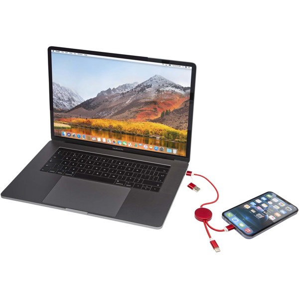 Alasia 5-in-1 recycled aluminium and plastic 30 cm data sync and 27W fast charge cable - Red