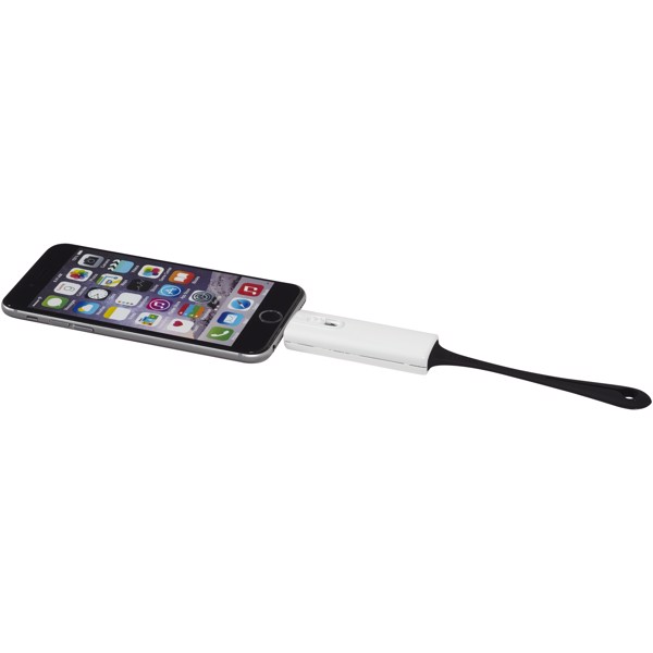 Denzi 700 mAh power bank with device charging tip - White / Solid black