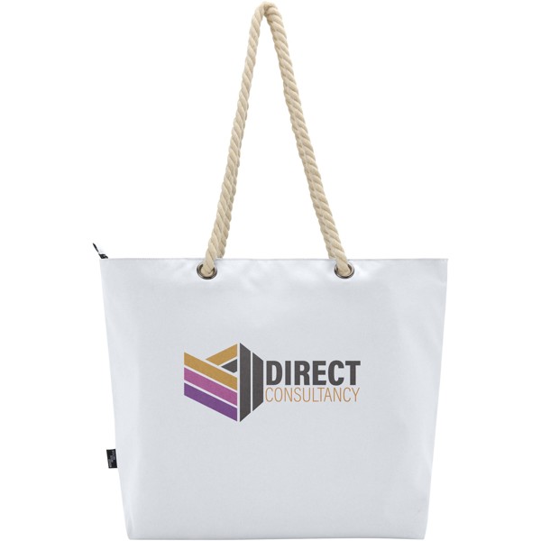 Panama GRS recycled beach cooler tote bag with cord handles 23L - White