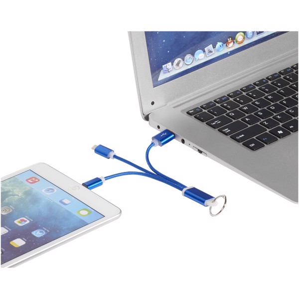 Metal 3-in-1 charging cable with keychain - Royal blue