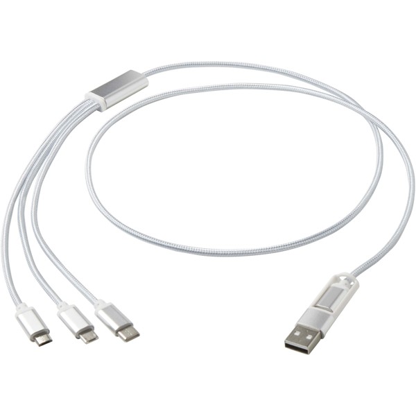 Versatile 5-1 recycled aluminium charging cable - Silver