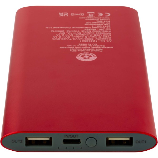 Juice 8000 mAh Type-C recycled aluminium wireless power bank - Red