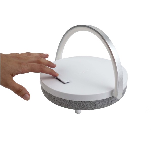 Prixton 4-in-1 10W Bluetooth® speaker with LED light and wireless charging base - White