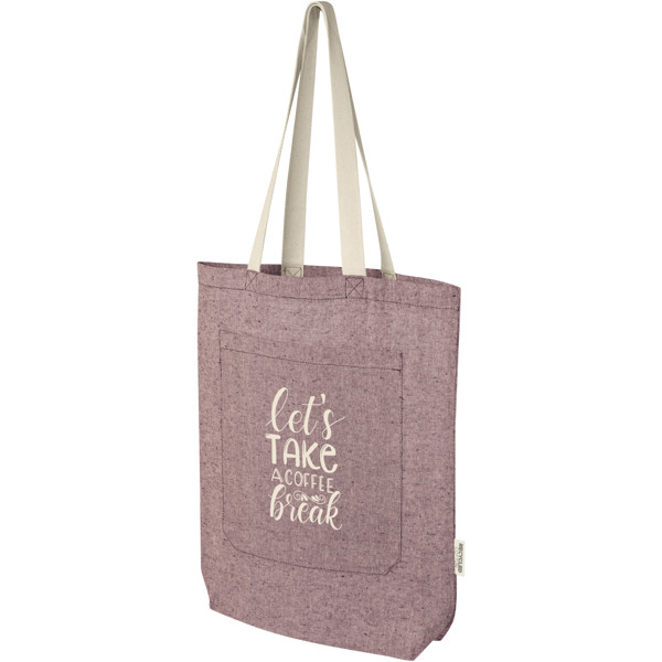 Pheebs 150 g/m² recycled cotton tote bag with front pocket 9L - Heather Maroon