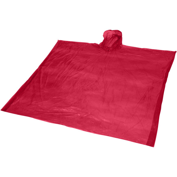 Mayan recycled plastic disposable rain poncho with storage pouch - Red