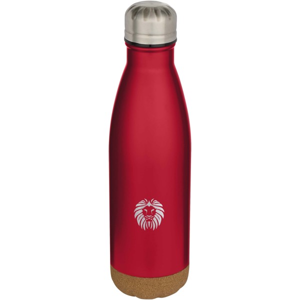 Cove 500 ml double wall vacuum insulated stainless steel water bottle with cork details - Red
