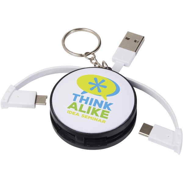 Wrap-around 3-in-1 charging cable with keychain - Solid black